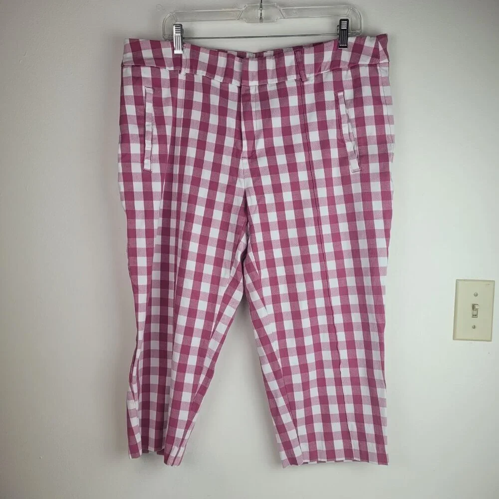 Time and Tru pink white gingham check capri pants zip front pockets pinup 18 - Picture 3 of 11